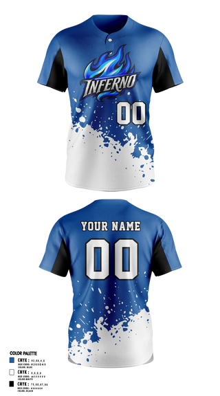 Two Button Softball Jersey, Inferno, Softball, Teamtime, Team time, sublimation, custom sports apparel, team uniforms, spirit wear, spiritwear, sports uniforms, custom shirts, team store, custom team store, fundraiser sports, apparel fundraiser