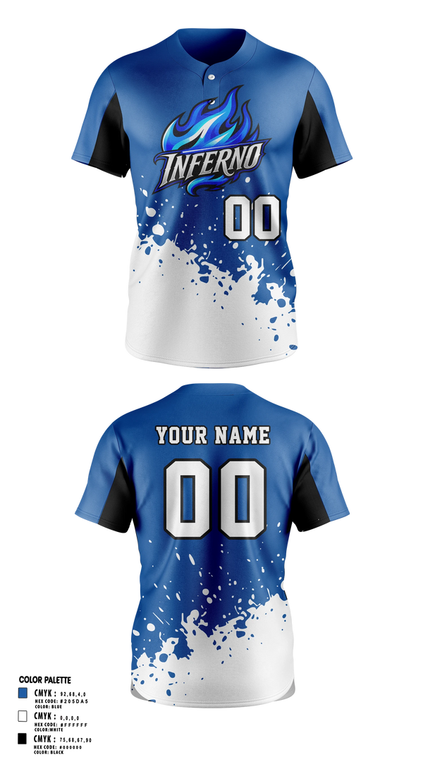 Two Button Softball Jersey, Inferno, Softball, Teamtime, Team time, sublimation, custom sports apparel, team uniforms, spirit wear, spiritwear, sports uniforms, custom shirts, team store, custom team store, fundraiser sports, apparel fundraiser