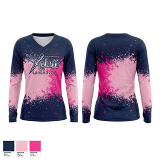 Womens Long Sleeve Vneck Shirt, East Greenbush Xpress Lightning, Softball, Teamtime, Team time, sublimation, custom sports apparel, team uniforms, spirit wear, spiritwear, sports uniforms, custom shirts, team store, custom team store, fundraiser sports, apparel fundraiser