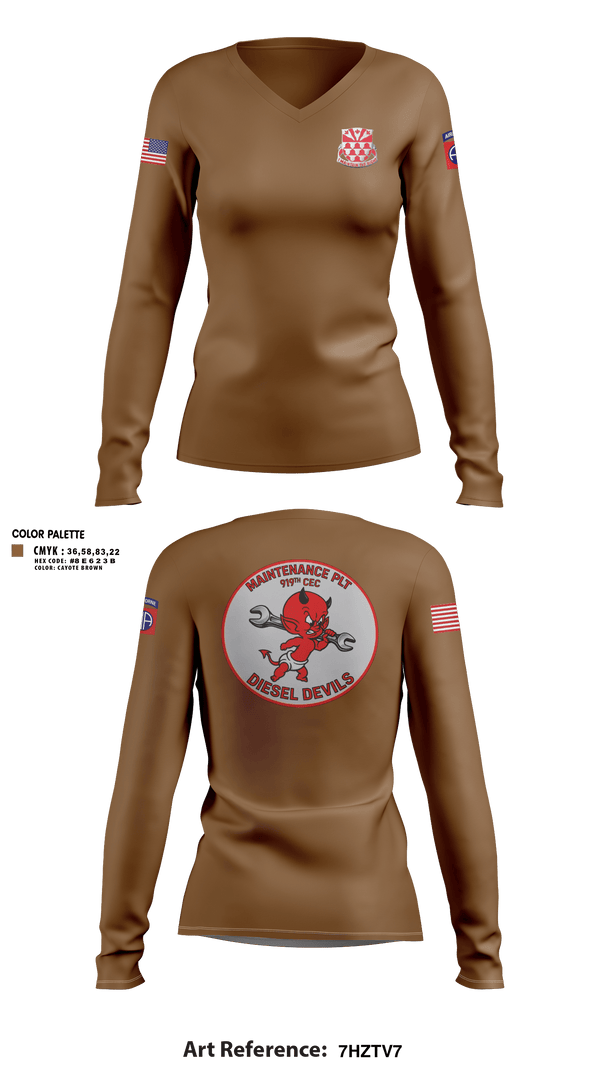 Womens Long Sleeve Vneck Shirt, 919TH CEC, Army, Teamtime, Team time, sublimation, custom sports apparel, team uniforms, spirit wear, spiritwear, sports uniforms, custom shirts, team store, custom team store, fundraiser sports, apparel fundraiser