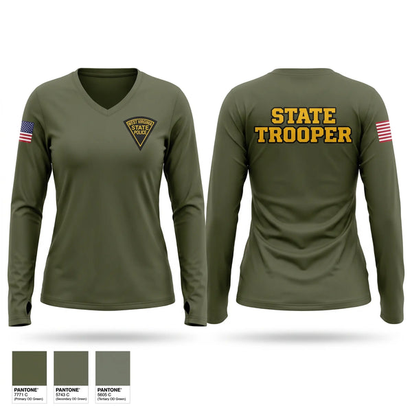 Womens Long Sleeve Vneck Shirt, WEST VIRGINIA STATE POLICE, Police, Teamtime, Team time, sublimation, custom sports apparel, team uniforms, spirit wear, spiritwear, sports uniforms, custom shirts, team store, custom team store, fundraiser sports, apparel fundraiser