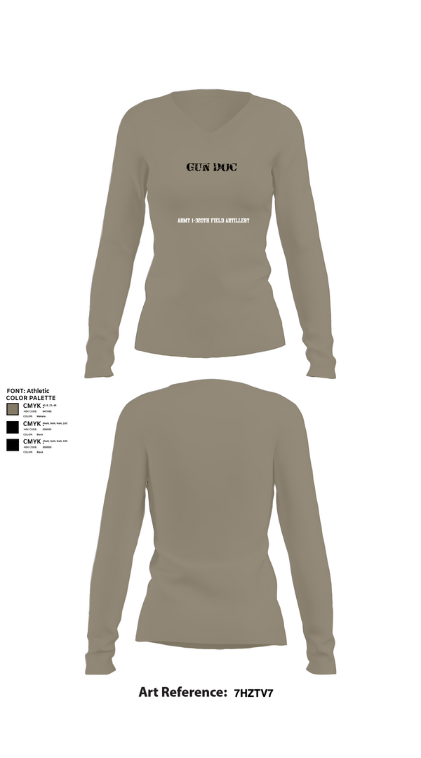 Womens Long Sleeve Vneck Shirt, ARMT 1-320th Field Artillery, Army, Teamtime, Team time, sublimation, custom sports apparel, team uniforms, spirit wear, spiritwear, sports uniforms, custom shirts, team store, custom team store, fundraiser sports, apparel fundraiser