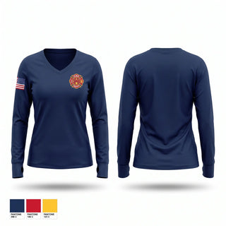 Womens Long Sleeve Vneck Shirt, Bertram Fire Department, Fire Department, Teamtime, Team time, sublimation, custom sports apparel, team uniforms, spirit wear, spiritwear, sports uniforms, custom shirts, team store, custom team store, fundraiser sports, apparel fundraiser