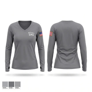 Womens Long Sleeve Vneck Shirt, Wellington EMS, EMS/EMT, Teamtime, Team time, sublimation, custom sports apparel, team uniforms, spirit wear, spiritwear, sports uniforms, custom shirts, team store, custom team store, fundraiser sports, apparel fundraiser