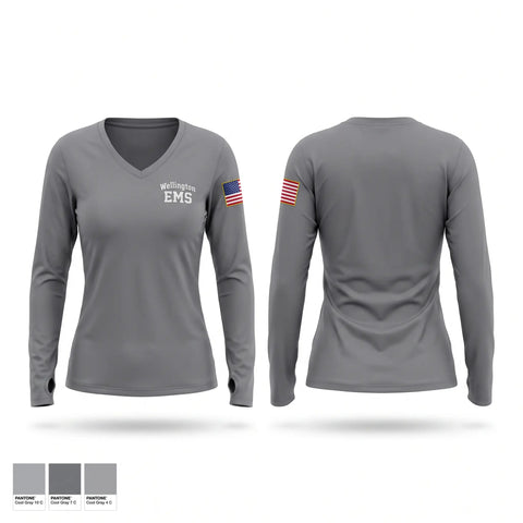 Womens Long Sleeve Vneck Shirt, Wellington EMS, EMS/EMT, Teamtime, Team time, sublimation, custom sports apparel, team uniforms, spirit wear, spiritwear, sports uniforms, custom shirts, team store, custom team store, fundraiser sports, apparel fundraiser