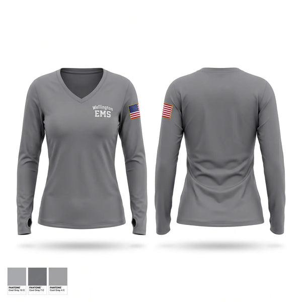 Womens Long Sleeve Vneck Shirt, Wellington EMS, EMS/EMT, Teamtime, Team time, sublimation, custom sports apparel, team uniforms, spirit wear, spiritwear, sports uniforms, custom shirts, team store, custom team store, fundraiser sports, apparel fundraiser