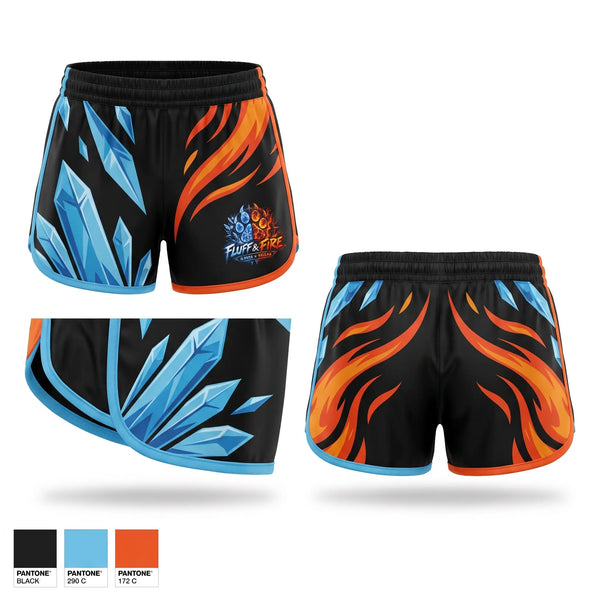 Womens Shorts, Fluff and fire, E-Sports, Teamtime, Team time, sublimation, custom sports apparel, team uniforms, spirit wear, spiritwear, sports uniforms, custom shirts, team store, custom team store, fundraiser sports, apparel fundraiser
