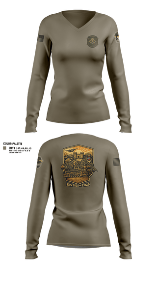 Womens Long Sleeve Vneck Shirt, 180th ESC Kismayo, Army, Teamtime, Team time, sublimation, custom sports apparel, team uniforms, spirit wear, spiritwear, sports uniforms, custom shirts, team store, custom team store, fundraiser sports, apparel fundraiser