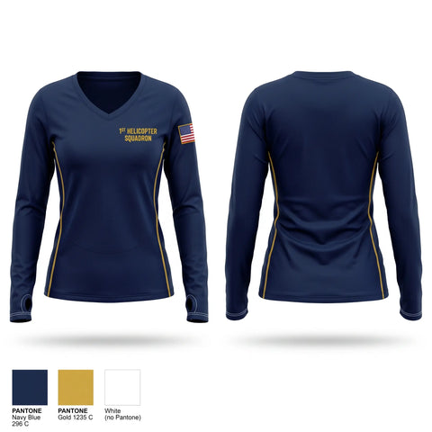 Womens Long Sleeve Vneck Shirt, 1st Helicopter Squadron, Air Force, Teamtime, Team time, sublimation, custom sports apparel, team uniforms, spirit wear, spiritwear, sports uniforms, custom shirts, team store, custom team store, fundraiser sports, apparel fundraiser