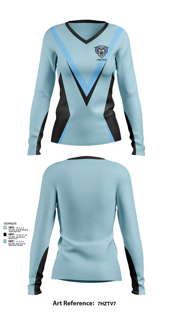 Womens Long Sleeve Vneck Shirt, Cubs, Cheer, Teamtime, Team time, sublimation, custom sports apparel, team uniforms, spirit wear, spiritwear, sports uniforms, custom shirts, team store, custom team store, fundraiser sports, apparel fundraiser