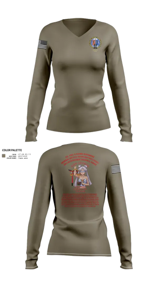 Womens Long Sleeve Vneck Shirt, Karl & Hedwig Ackermann Memorial Institute for Joint Military Intelligence and Law Enforcement Education & Training at MARDET Fort Leonard Wood, , Teamtime, Team time, sublimation, custom sports apparel, team uniforms, spirit wear, spiritwear, sports uniforms, custom shirts, team store, custom team store, fundraiser sports, apparel fundraiser