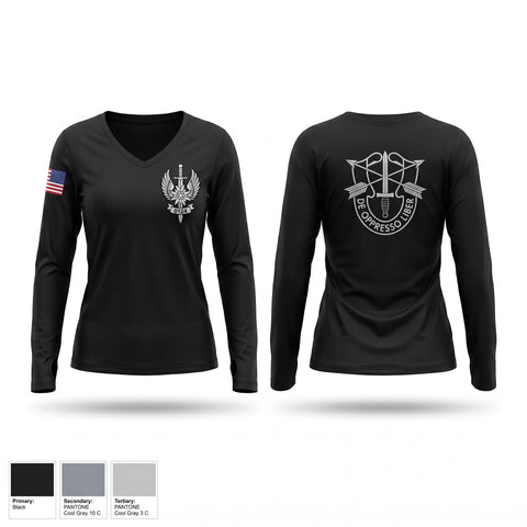 Womens Long Sleeve Vneck Shirt, ODA 0124, Army, Teamtime, Team time, sublimation, custom sports apparel, team uniforms, spirit wear, spiritwear, sports uniforms, custom shirts, team store, custom team store, fundraiser sports, apparel fundraiser