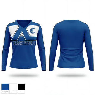 Womens Long Sleeve Vneck Shirt, Charlotte Christian School Track & Field, Track & Field, Teamtime, Team time, sublimation, custom sports apparel, team uniforms, spirit wear, spiritwear, sports uniforms, custom shirts, team store, custom team store, fundraiser sports, apparel fundraiser