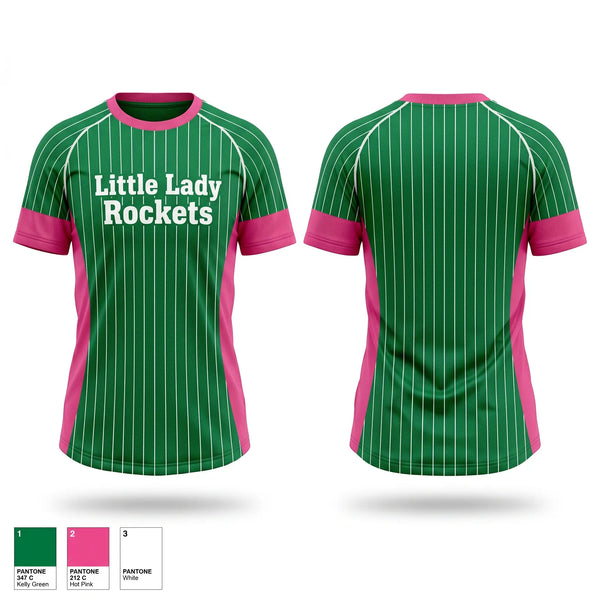Soft Poly Tee Cotton Like Feel, Little Lady Rockets, Softball, Teamtime, Team time, sublimation, custom sports apparel, team uniforms, spirit wear, spiritwear, sports uniforms, custom shirts, team store, custom team store, fundraiser sports, apparel fundraiser