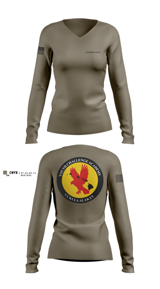 Womens Long Sleeve Vneck Shirt, Youth Challenge Academy, National Guard, Teamtime, Team time, sublimation, custom sports apparel, team uniforms, spirit wear, spiritwear, sports uniforms, custom shirts, team store, custom team store, fundraiser sports, apparel fundraiser