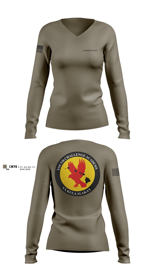 Womens Long Sleeve Vneck Shirt, Youth Challenge Academy, National Guard, Teamtime, Team time, sublimation, custom sports apparel, team uniforms, spirit wear, spiritwear, sports uniforms, custom shirts, team store, custom team store, fundraiser sports, apparel fundraiser