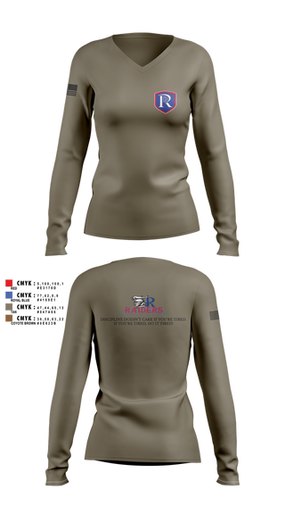 Womens Long Sleeve Vneck Shirt, RICS Raiders, Army, Teamtime, Team time, sublimation, custom sports apparel, team uniforms, spirit wear, spiritwear, sports uniforms, custom shirts, team store, custom team store, fundraiser sports, apparel fundraiser