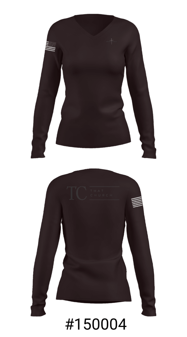 Women's Long Sleeve Vneck Shirt, That Church, , Teamtime, Team time, sublimation, custom sports apparel, team uniforms, spirit wear, spiritwear, sports uniforms, custom shirts, team store, custom team store, fundraiser sports, apparel fundraiser