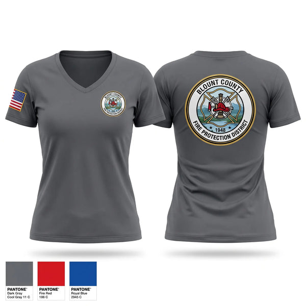 Womens Short Sleeve Vneck Shirt, Blount County Fire Protection District, Fire Department, Teamtime, Team time, sublimation, custom sports apparel, team uniforms, spirit wear, spiritwear, sports uniforms, custom shirts, team store, custom team store, fundraiser sports, apparel fundraiser