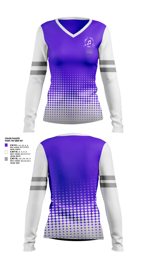 Womens Long Sleeve Vneck Shirt, Lynhurst Bands, Spirit Store, Teamtime, Team time, sublimation, custom sports apparel, team uniforms, spirit wear, spiritwear, sports uniforms, custom shirts, team store, custom team store, fundraiser sports, apparel fundraiser