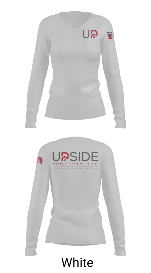 Women's Long Sleeve Vneck Shirt, UPSIDE PROPERTY, , Teamtime, Team time, sublimation, custom sports apparel, team uniforms, spirit wear, spiritwear, sports uniforms, custom shirts, team store, custom team store, fundraiser sports, apparel fundraiser