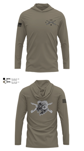 Long Sleeve hooded sunshirt, Blacksheep Company, 1-112th Infantry, Army, Teamtime, Team time, sublimation, custom sports apparel, team uniforms, spirit wear, spiritwear, sports uniforms, custom shirts, team store, custom team store, fundraiser sports, apparel fundraiser