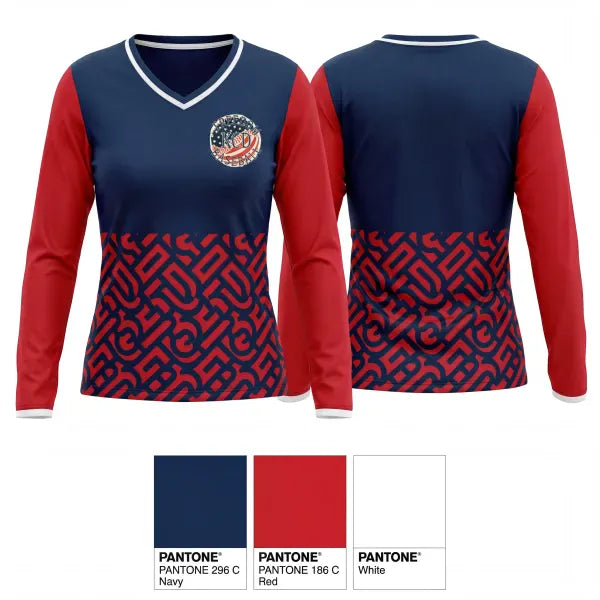 Womens Long Sleeve Vneck Shirt, KCD Freedom, Baseball, Teamtime, Team time, sublimation, custom sports apparel, team uniforms, spirit wear, spiritwear, sports uniforms, custom shirts, team store, custom team store, fundraiser sports, apparel fundraiser