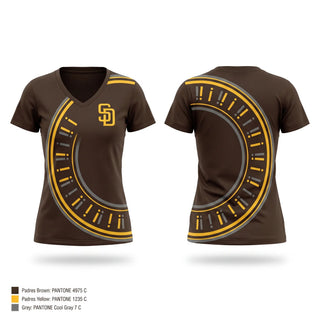 Womens Short Sleeve Vneck Shirt, Padres, Baseball, Teamtime, Team time, sublimation, custom sports apparel, team uniforms, spirit wear, spiritwear, sports uniforms, custom shirts, team store, custom team store, fundraiser sports, apparel fundraiser