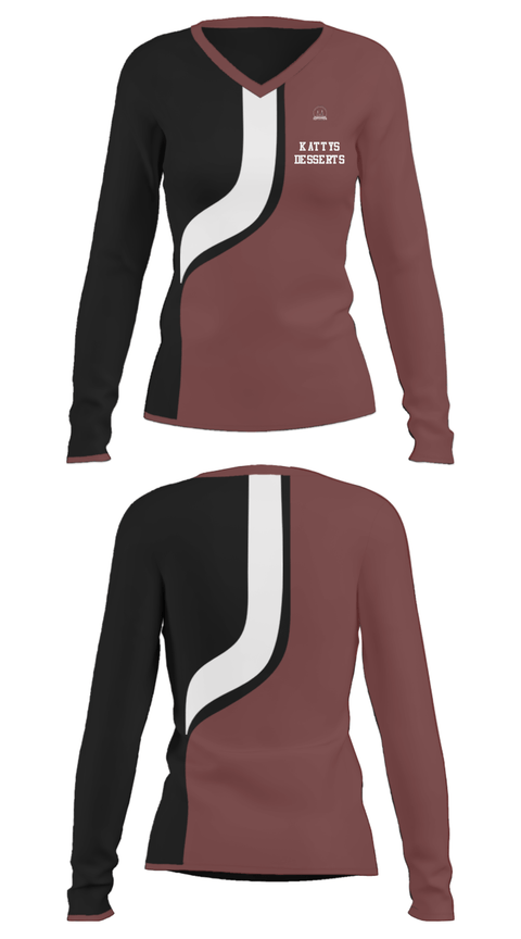 Women's Long Sleeve Vneck Shirt, Kattys Desserts, , Teamtime, Team time, sublimation, custom sports apparel, team uniforms, spirit wear, spiritwear, sports uniforms, custom shirts, team store, custom team store, fundraiser sports, apparel fundraiser
