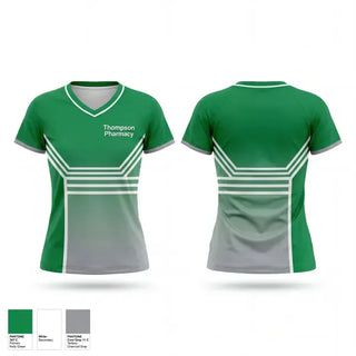 Womens Short Sleeve Vneck Shirt, Thompson Pharmacy, Baseball, Teamtime, Team time, sublimation, custom sports apparel, team uniforms, spirit wear, spiritwear, sports uniforms, custom shirts, team store, custom team store, fundraiser sports, apparel fundraiser