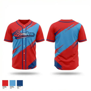 Full Button Baseball Jersey, NWFL BOMBERS, Baseball, Teamtime, Team time, sublimation, custom sports apparel, team uniforms, spirit wear, spiritwear, sports uniforms, custom shirts, team store, custom team store, fundraiser sports, apparel fundraiser