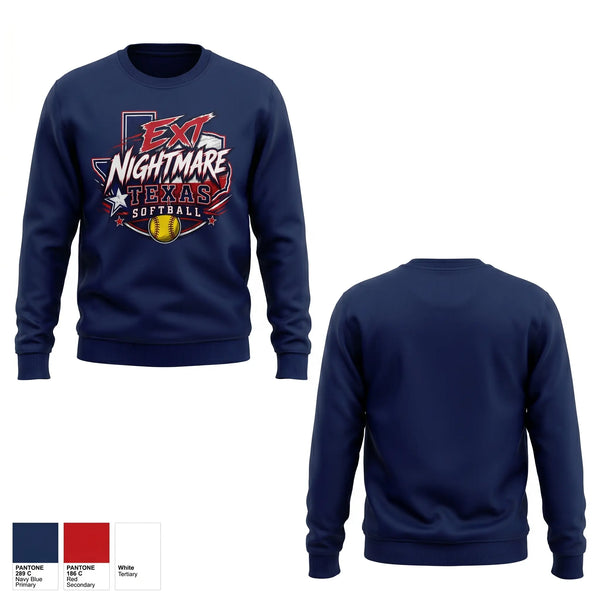 Crew Neck Sweatshirt, Etx Nightmares, Softball, Teamtime, Team time, sublimation, custom sports apparel, team uniforms, spirit wear, spiritwear, sports uniforms, custom shirts, team store, custom team store, fundraiser sports, apparel fundraiser