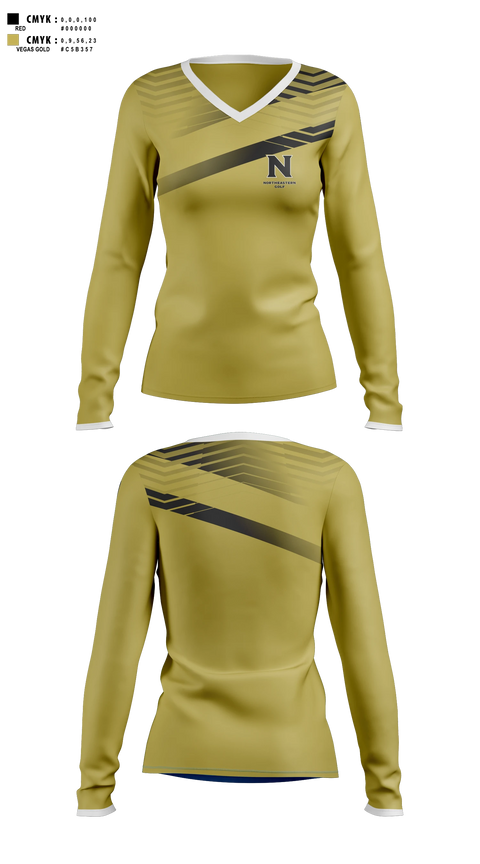 Womens Long Sleeve Vneck Shirt, Northeastern Junior College Golf Team, Golf, Teamtime, Team time, sublimation, custom sports apparel, team uniforms, spirit wear, spiritwear, sports uniforms, custom shirts, team store, custom team store, fundraiser sports, apparel fundraiser