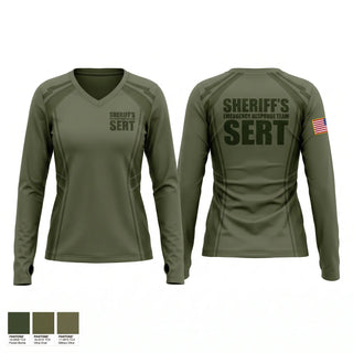 Womens Long Sleeve Vneck Shirt, Sheriff’s Emergency Response Team (SERT), Police, Teamtime, Team time, sublimation, custom sports apparel, team uniforms, spirit wear, spiritwear, sports uniforms, custom shirts, team store, custom team store, fundraiser sports, apparel fundraiser