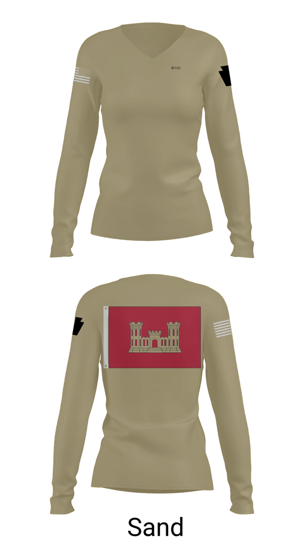 Womens Long Sleeve Vneck Shirt, B 103 EN BN, National Guard, Teamtime, Team time, sublimation, custom sports apparel, team uniforms, spirit wear, spiritwear, sports uniforms, custom shirts, team store, custom team store, fundraiser sports, apparel fundraiser