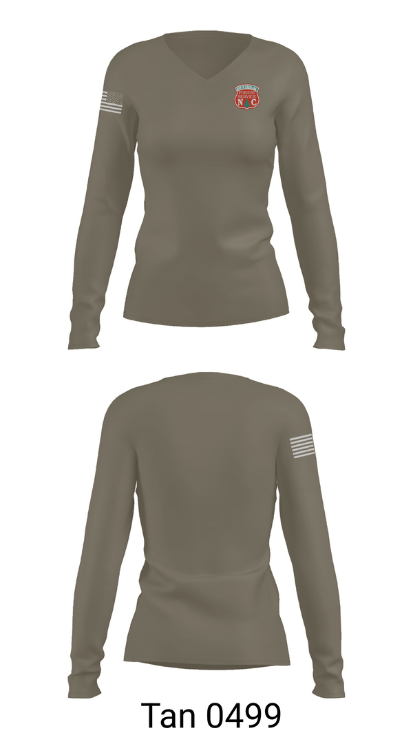 Womens Long Sleeve Vneck Shirt, North Carolina Forest Service, Fire Department, Teamtime, Team time, sublimation, custom sports apparel, team uniforms, spirit wear, spiritwear, sports uniforms, custom shirts, team store, custom team store, fundraiser sports, apparel fundraiser