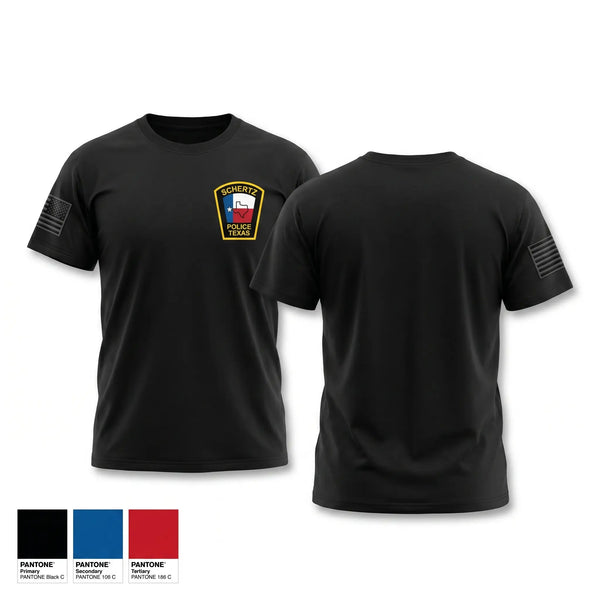 Old School Cotton Feel Shirt, Schertz PD, Police, Teamtime, Team time, sublimation, custom sports apparel, team uniforms, spirit wear, spiritwear, sports uniforms, custom shirts, team store, custom team store, fundraiser sports, apparel fundraiser