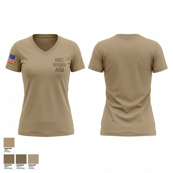 Womens Short Sleeve Vneck Shirt, HSC 449th ASB, National Guard, Teamtime, Team time, sublimation, custom sports apparel, team uniforms, spirit wear, spiritwear, sports uniforms, custom shirts, team store, custom team store, fundraiser sports, apparel fundraiser