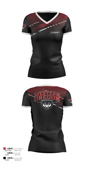 Womens Short Sleeve Vneck Shirt, Western Oregon University Equestrian, Spirit Store, Teamtime, Team time, sublimation, custom sports apparel, team uniforms, spirit wear, spiritwear, sports uniforms, custom shirts, team store, custom team store, fundraiser sports, apparel fundraiser