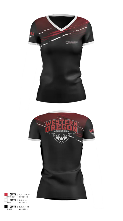 Western Oregon University Equestrian 74623833 Women's Short Sleeve V-neck Shirt - 101