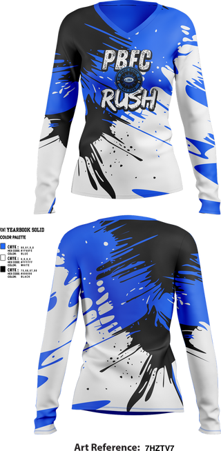 Womens Long Sleeve Vneck Shirt, PBFC Rush, Spirit Store, Teamtime, Team time, sublimation, custom sports apparel, team uniforms, spirit wear, spiritwear, sports uniforms, custom shirts, team store, custom team store, fundraiser sports, apparel fundraiser