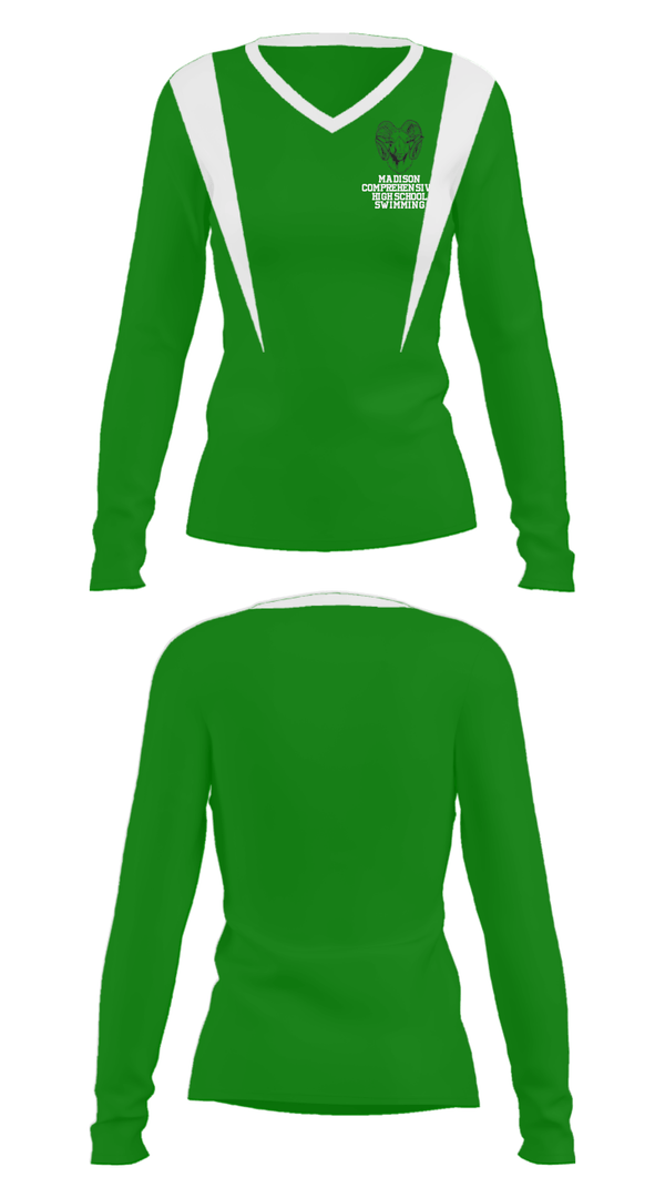 Women's Long Sleeve Vneck Shirt, Madison Comprehensive High School Swimming, Swimming, Teamtime, Team time, sublimation, custom sports apparel, team uniforms, spirit wear, spiritwear, sports uniforms, custom shirts, team store, custom team store, fundraiser sports, apparel fundraiser