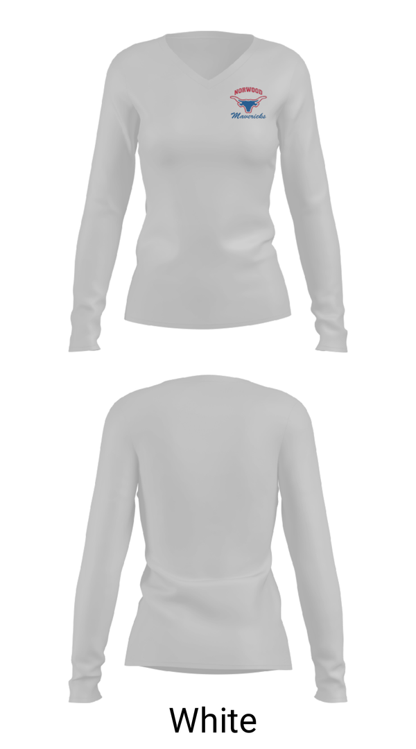 Women's Long Sleeve Vneck Shirt, Norwood High School Spirit Store, Spirit Store, Teamtime, Team time, sublimation, custom sports apparel, team uniforms, spirit wear, spiritwear, sports uniforms, custom shirts, team store, custom team store, fundraiser sports, apparel fundraiser