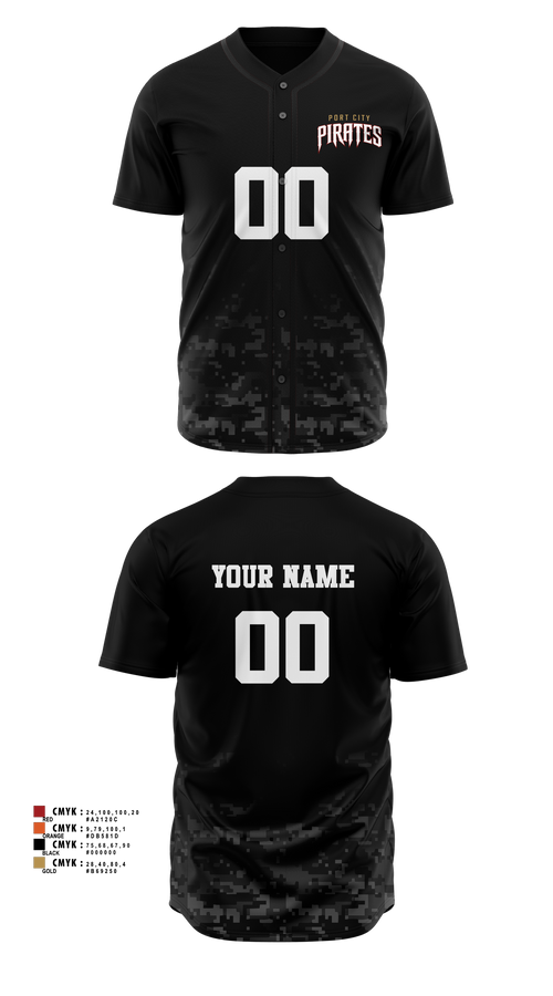 Full Button Baseball Jersey, Port City Pirates, Baseball, Teamtime, Team time, sublimation, custom sports apparel, team uniforms, spirit wear, spiritwear, sports uniforms, custom shirts, team store, custom team store, fundraiser sports, apparel fundraiser
