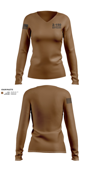 Womens Long Sleeve Vneck Shirt, 2-150 Field Artillery Battalion, National Guard, Teamtime, Team time, sublimation, custom sports apparel, team uniforms, spirit wear, spiritwear, sports uniforms, custom shirts, team store, custom team store, fundraiser sports, apparel fundraiser