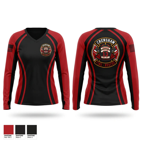 Womens Long Sleeve Vneck Shirt, Crenshaw, Fire Department, Teamtime, Team time, sublimation, custom sports apparel, team uniforms, spirit wear, spiritwear, sports uniforms, custom shirts, team store, custom team store, fundraiser sports, apparel fundraiser