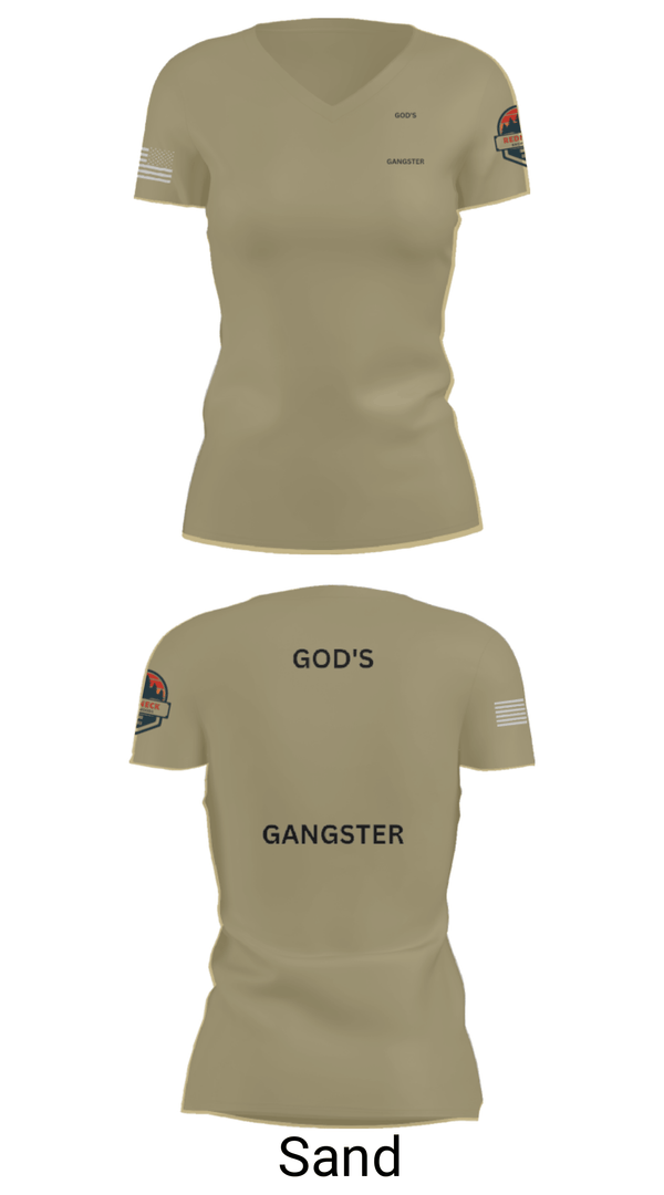 Women's Short Sleeve Vneck Shirt, GOD'S GANGSTER, Baseball, Teamtime, Team time, sublimation, custom sports apparel, team uniforms, spirit wear, spiritwear, sports uniforms, custom shirts, team store, custom team store, fundraiser sports, apparel fundraiser