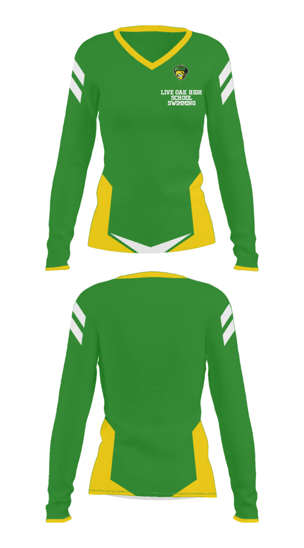 Women's Long Sleeve Vneck Shirt, Live Oak High School Swimming, Swimming, Teamtime, Team time, sublimation, custom sports apparel, team uniforms, spirit wear, spiritwear, sports uniforms, custom shirts, team store, custom team store, fundraiser sports, apparel fundraiser