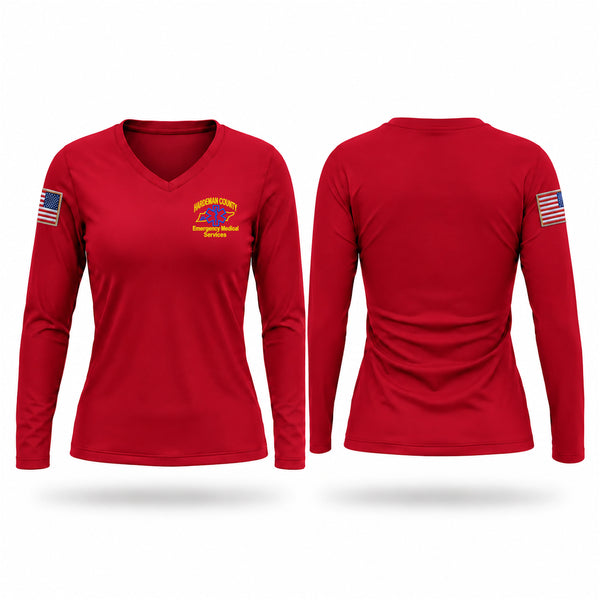Womens Long Sleeve Vneck Shirt, Hardeman County Ambulance Service, EMS/EMT, Teamtime, Team time, sublimation, custom sports apparel, team uniforms, spirit wear, spiritwear, sports uniforms, custom shirts, team store, custom team store, fundraiser sports, apparel fundraiser