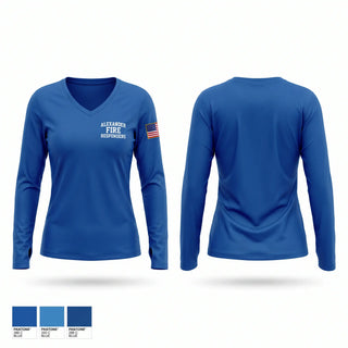 Womens Long Sleeve Vneck Shirt, ALEXANDER FIRE RESPONDERS, EMS/EMT, Teamtime, Team time, sublimation, custom sports apparel, team uniforms, spirit wear, spiritwear, sports uniforms, custom shirts, team store, custom team store, fundraiser sports, apparel fundraiser